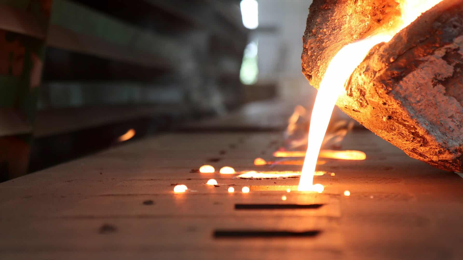 Molten material being poured into a mold